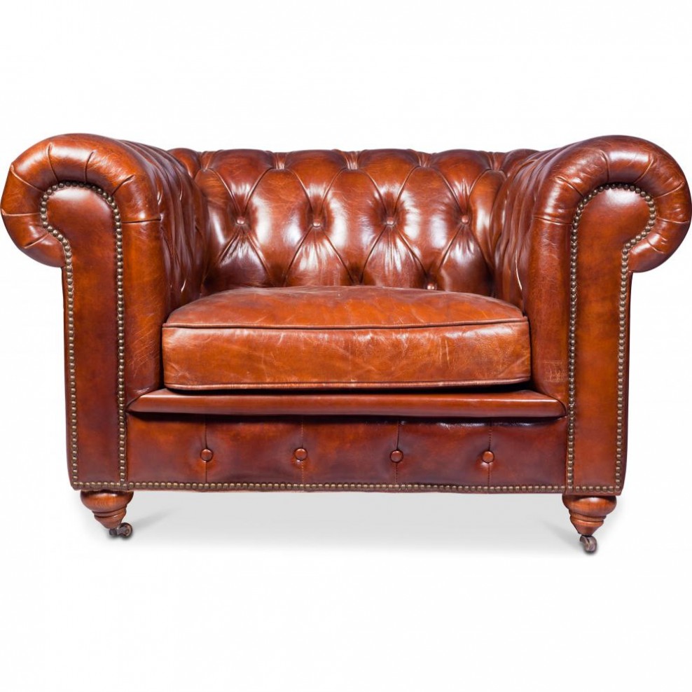 Fauteuil Club Chesterfield En Cuir Marron - Kingsgate Furniture - 1 Place