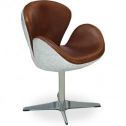 Swan Chair Aviator Armchair - Microfiber aged leather effect - Brown