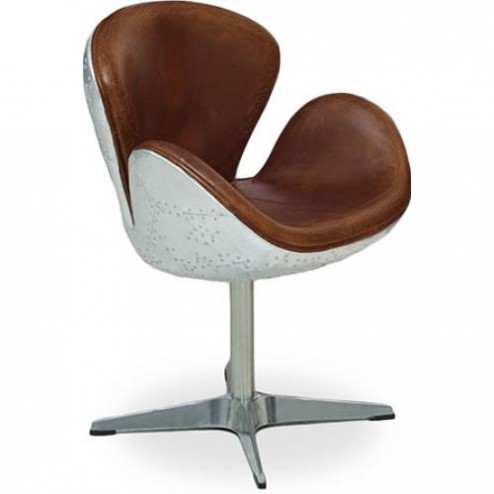 Fauteuil style Swan Chair (fauteuil Cygne) Aviator - microfibre effet cuir vieilli Marron